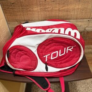 Wilson Tour Tennis Racket Backpack Red White Thermoguard Insulated Pocket